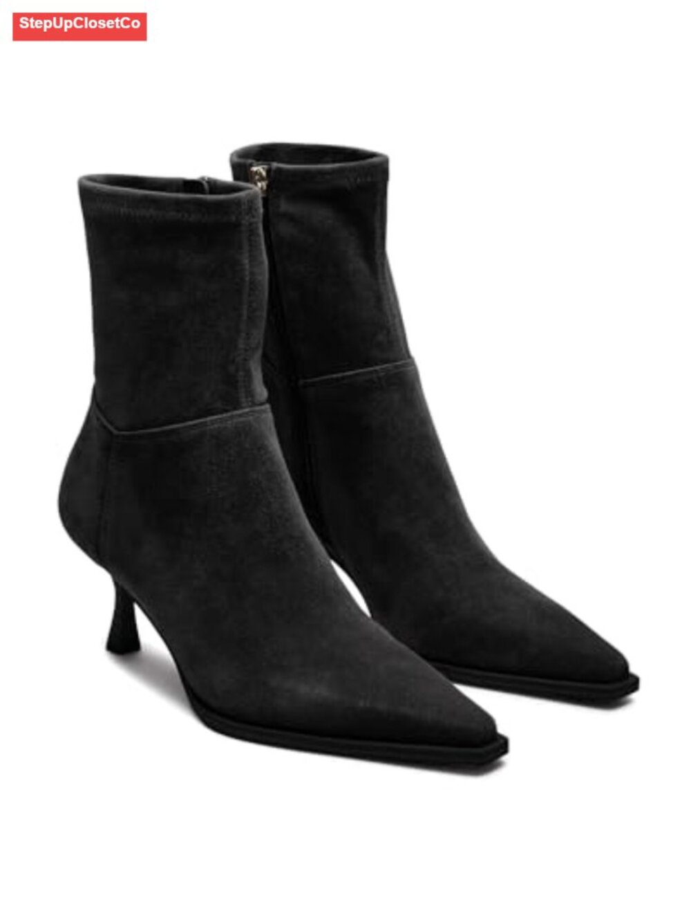 Faux Suede Kitten Heel Ankle Boots Pointed Toe Side Zipper Booties